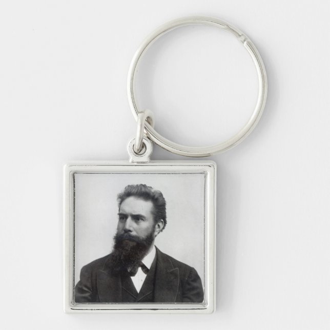 Wilhelm Rontgen Fyrkantig Silverfärgad Nyckelring (Framsidan)