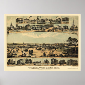 Wilimantic, CT Panoramic Karta - 1882 Poster