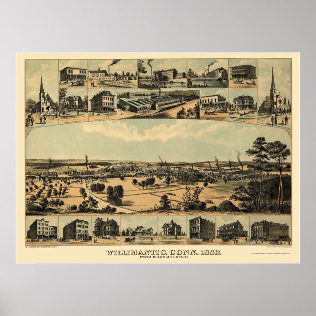 Wilimantic, CT Panoramic Karta - 1882 Poster (Framsidan)