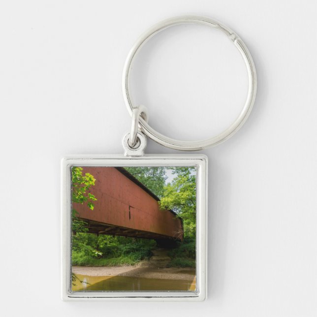 Wilkens Mill Övertäckta Bro Fyrkantig Silverfärgad Nyckelring (Framsidan)