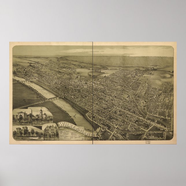 Wilkes-Barre Pennsylvania 1889 Antique Panorama Poster (Framsidan)