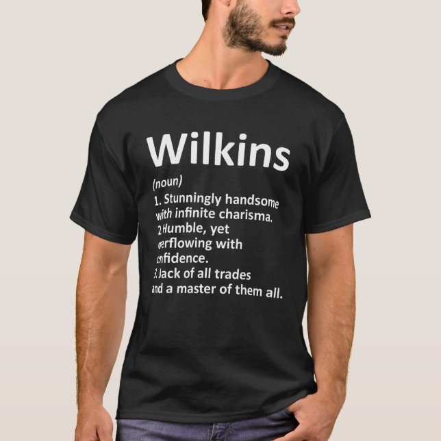 WILKINS Definition Funny Surname Family Birthday R T Shirt (Framsida)