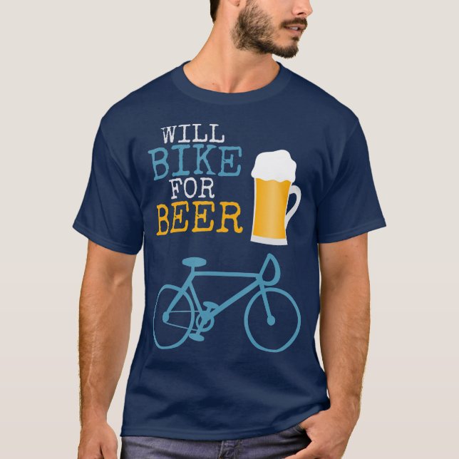 Will Bike for Beer Biking Cycle Stein T Shirt (Framsida)