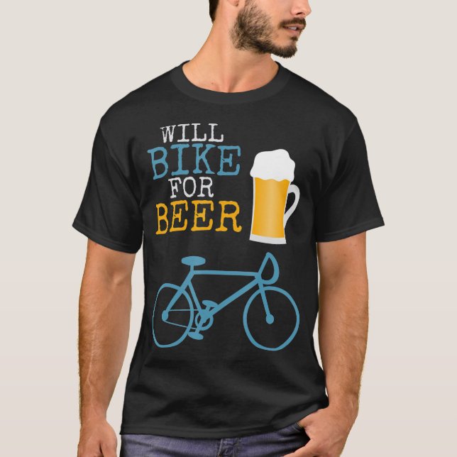 Will Bike for Beer Biking Cycle Stein T Shirt (Framsida)