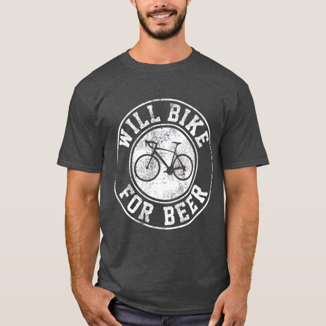 Will Bike for Beer Cycling Road Bike Funny Gift T Shirt (Framsida)