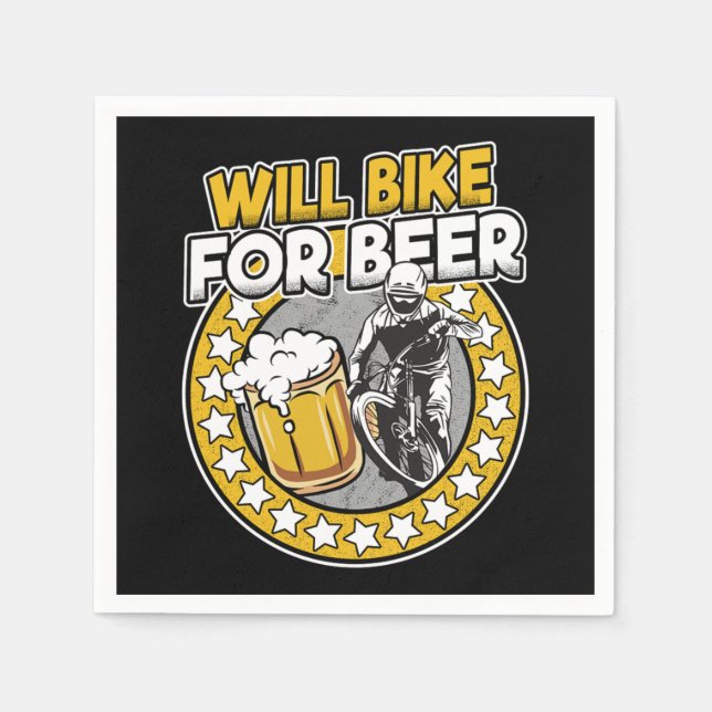 Will Bike For Beer Funny Mountain Biking MTB Gift Pappersservett (Framsidan)