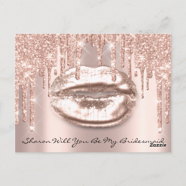 Will Bridesmaid Ro Glitter Drips Sparkly Läppar Vykort (Baksida)