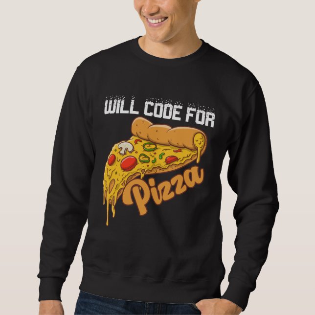 Will Code For Pizza Code Software Programmer Codin Lång Ärmad Tröja (Framsida)