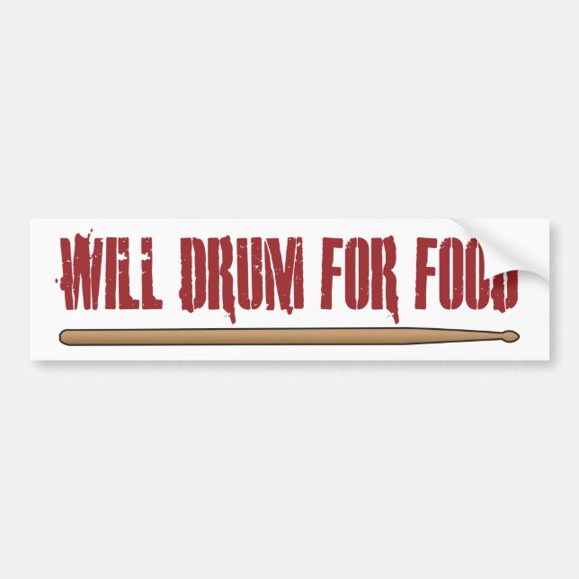 Will Drum for Food Drummer Bumper Sticker Bildekal (Framsidan)