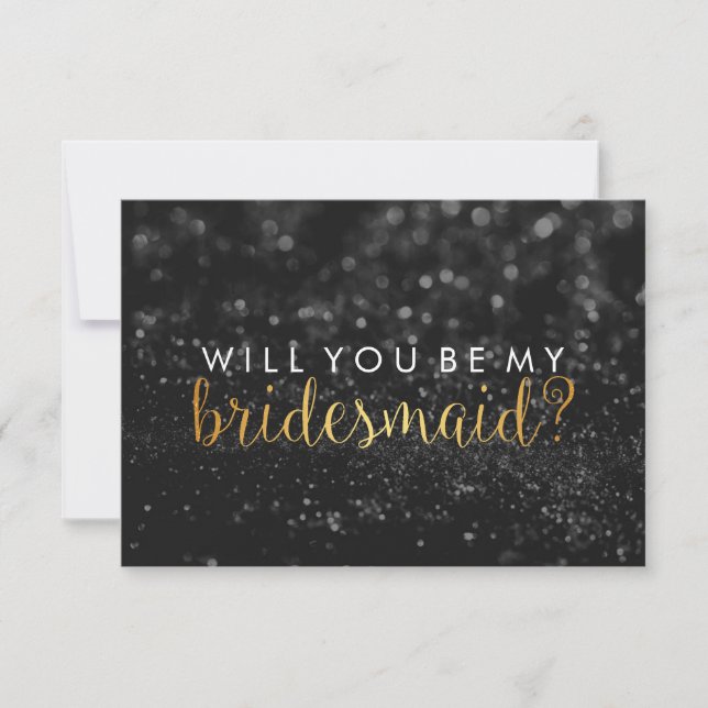 WIll du blir min Bridesmaid - Glit Script Fab Blac Inbjudningar (Framsida)