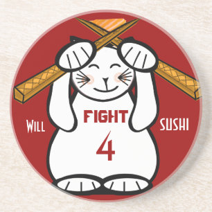 Will Fight for Sushi Maneki Neko Funny Underlägg Sandsten