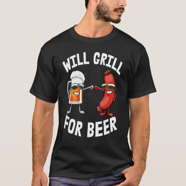 Will Grill for Beer Women Hund & Beer Foodie Lo T Shirt (Framsida)
