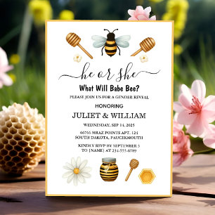 Will Kryp Daisy Bloom Rustic Busy Bee Gender Revea Inbjudningar