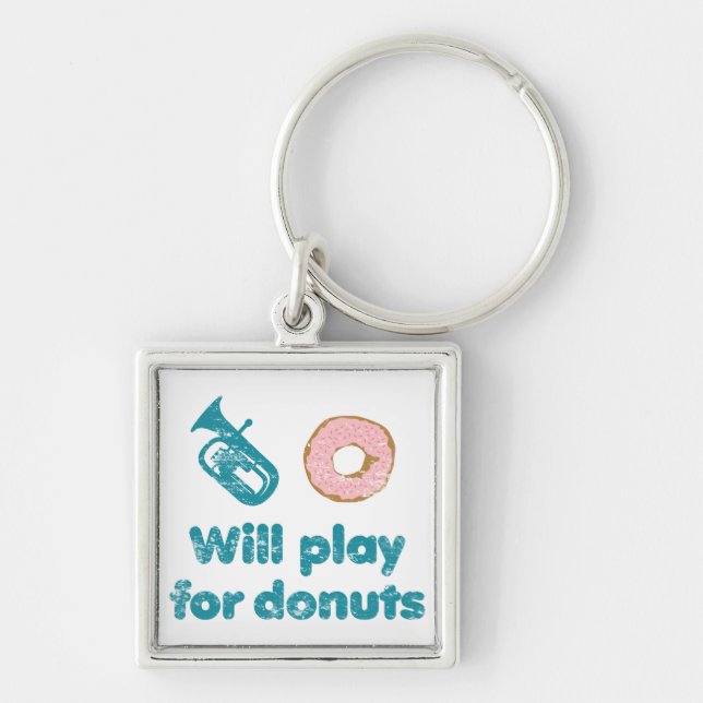 Will Play Baritone for Donuts Music Gift Fyrkantig Silverfärgad Nyckelring (Framsidan)