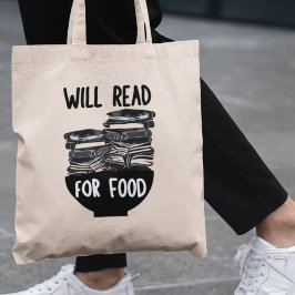 Will Read for Food Funny Bookworm Librarian Gift Tygkasse