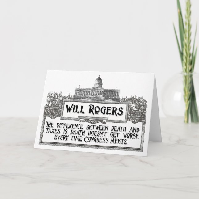 Will Rogers Quote on Death and Taxes Kort (Framsida)