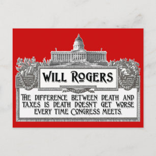 Will Rogers Quote on Death and Taxes Vykort