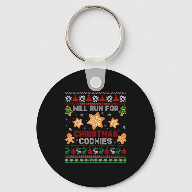 Will Run For Christmas Cookies Gingerbread Lover U Nyckelring (Framsida)