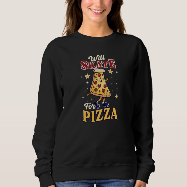 Will Skate For Pizza Roller Derby T Shirt (Framsida)