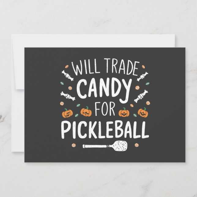 Will Trade Candy för Pickleball Spooky Halloween Inbjudningar (Framsida)
