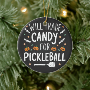 Will Trade Candy för Pickleball Spooky Halloween Julgransprydnad Keramik