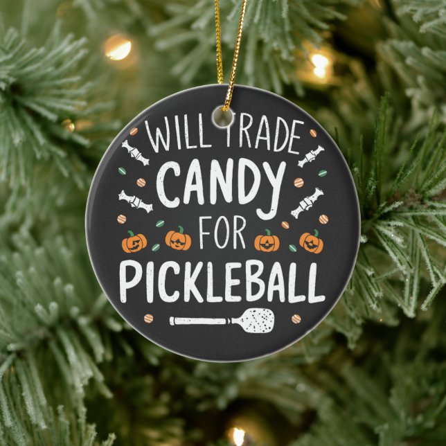 Will Trade Candy för Pickleball Spooky Halloween Julgransprydnad Keramik (Träd)