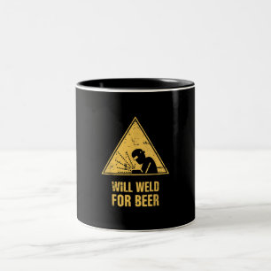 Will Weld for Beer Gifts Funny Welder Gifts Två-Tonad Mugg