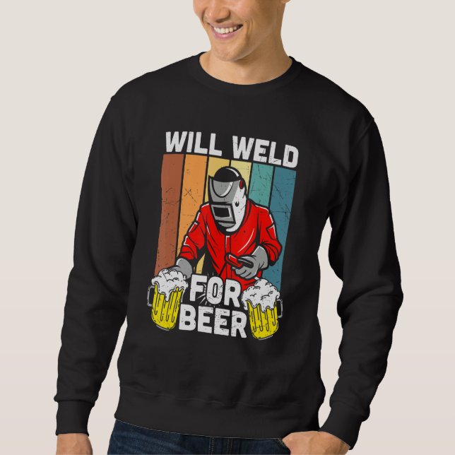 Will Weld For Beer Welder Funny Welding Welders Lo Lång Ärmad Tröja (Framsida)