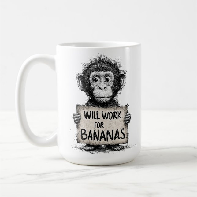 Will Work for Bananas - Humorous Monkey Sketch Kaffemugg (Vänster)