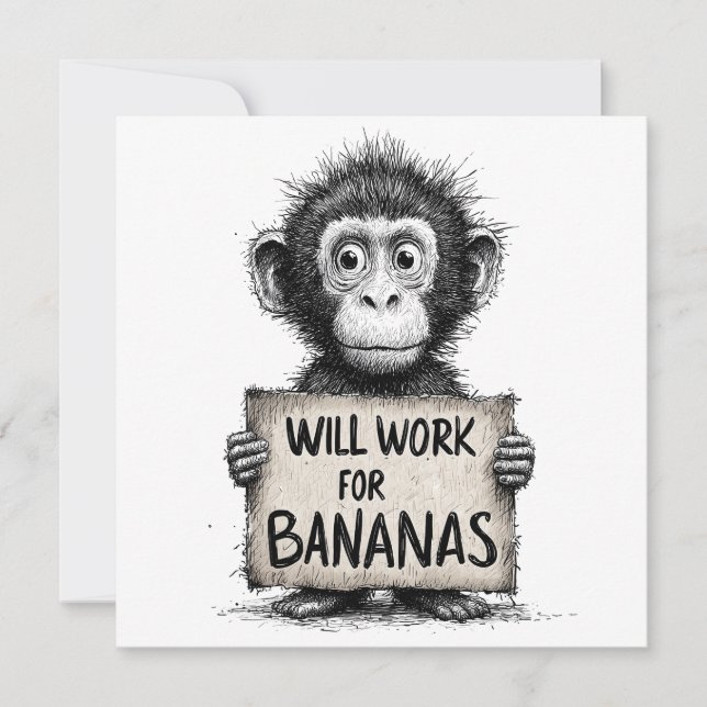 Will Work for Bananas - Humous Monkey Sketch (Framsida)