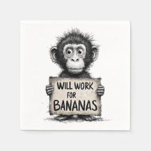 Will Work for Bananas - Humous Monkey Sketch Pappersservett