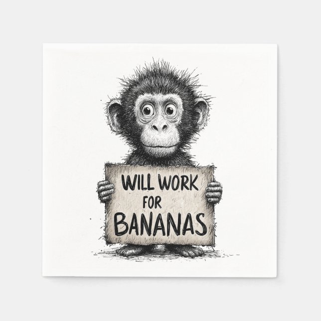 Will Work for Bananas - Humous Monkey Sketch Pappersservett (Framsidan)