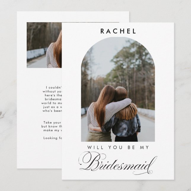 Will you be my Bridesmaid Minimalist Photo Script (Fram/baksida)