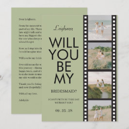 Will You Be My Bridesmaid Photo Green Reel Inbjudningar