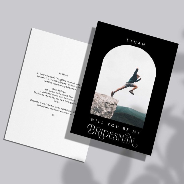 Will you be my Bridesman Minimal Photo Black Arch Inbjudningar (Skapare uppladdad)