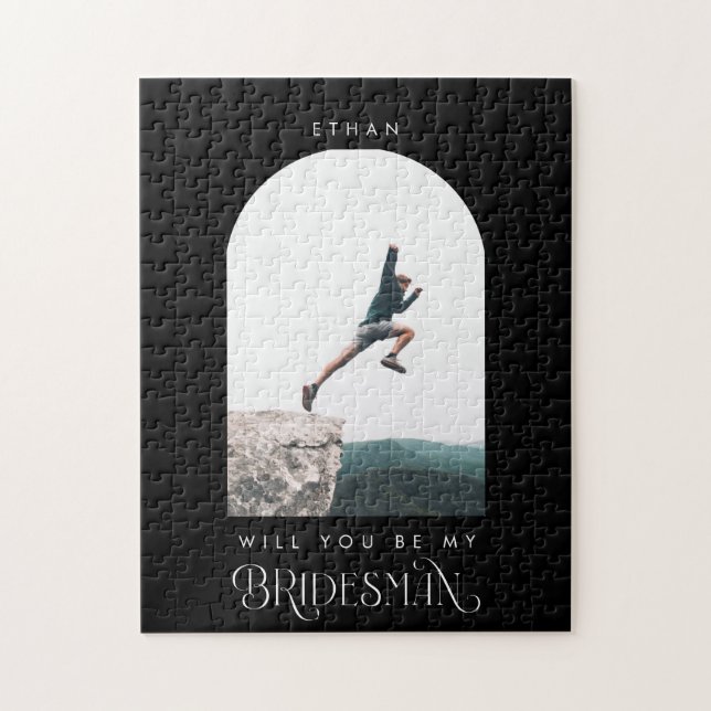 Will you be my Bridesman Minimal Photo Black Arch Pussel (Vertikal)