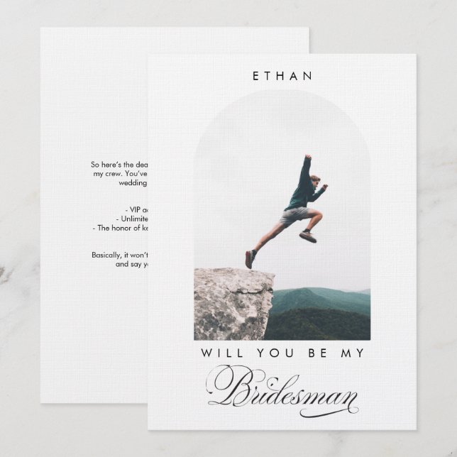 Will you be my Bridesman Minimal Photo Modern Arch Inbjudningar (Fram/baksida)