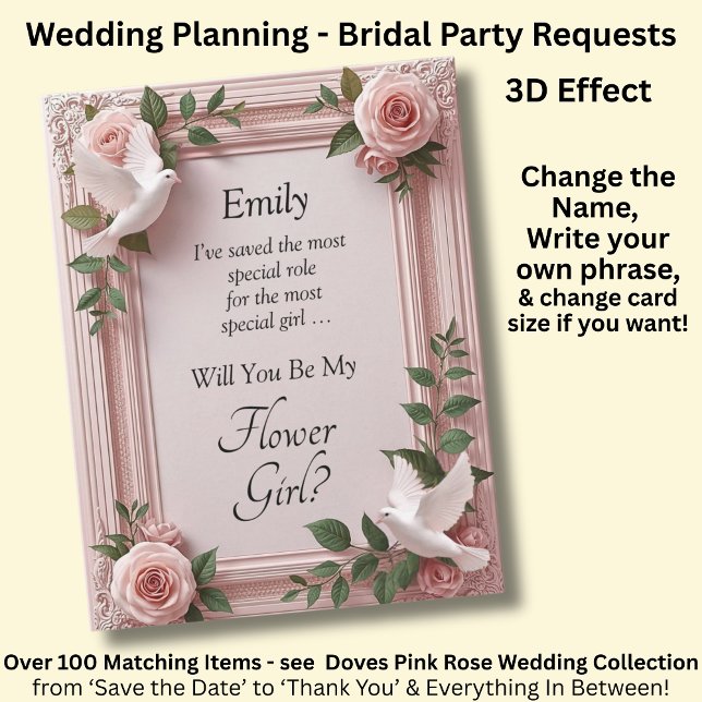 Will You Be My Flower Girl?   Pink Roses & Doves (Skapare uppladdad)