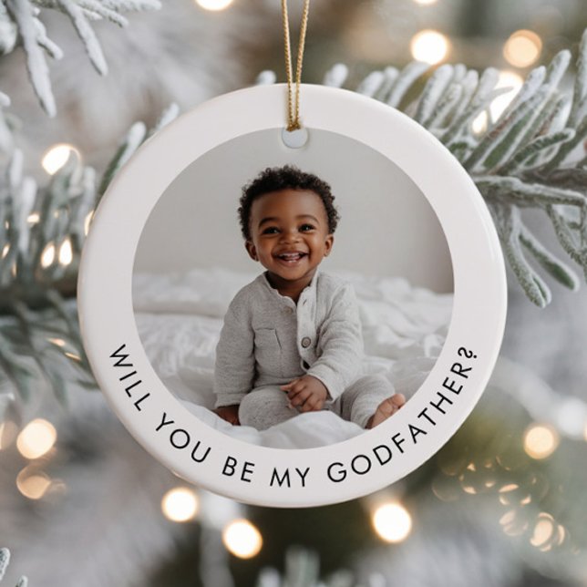 Will You Be My Godfather Photo Proposal Julgransprydnad Keramik (Zazzle Will You Be My Godfather Photo Proposal Ceramic Ornament - Front)