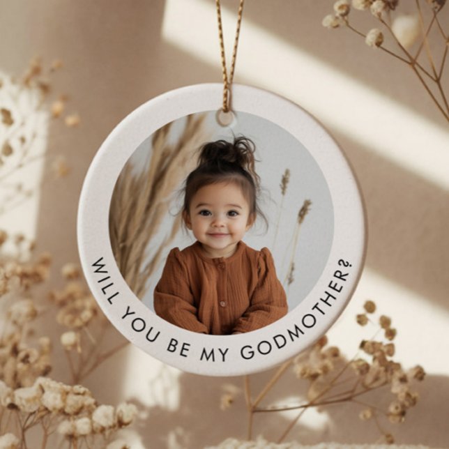 Will You Be My Godmother Photo Proposal Julgransprydnad Keramik (Zazzle Will You Be My Godmother Photo Proposal Ceramic Ornament (Front))