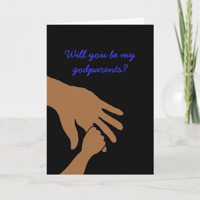 will you be my godparents in blue card ethnic inbjudan (Framsida)