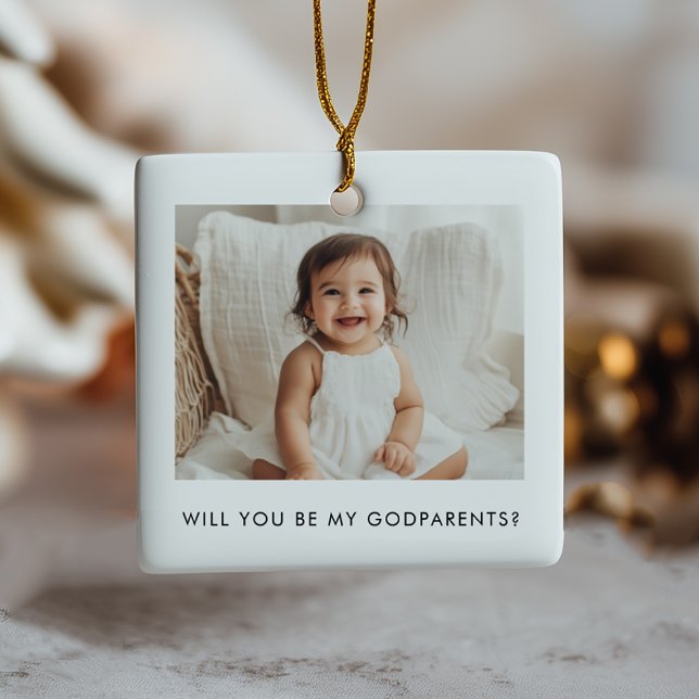 Will You Be My Godparents Photo Proposal Julgransprydnad Keramik (Skapare uppladdad)