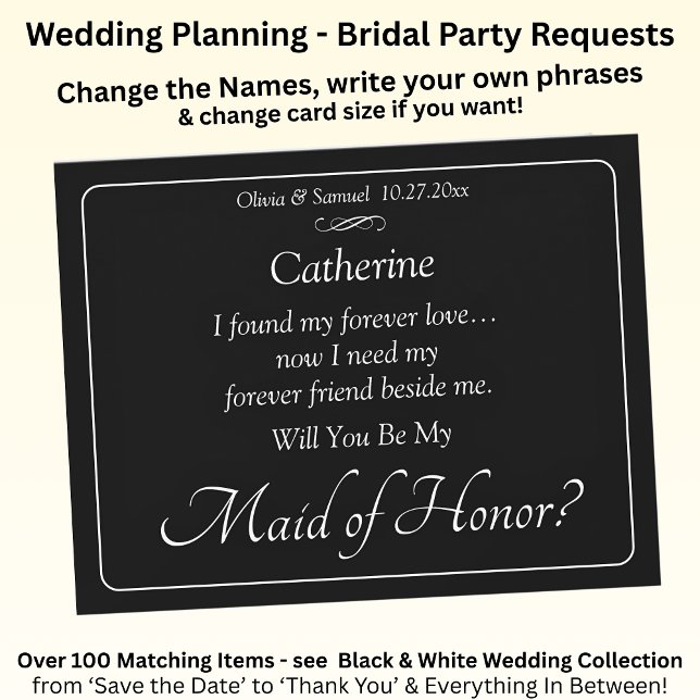 Will You Be My Maid of Honor? Black & White Card (Skapare uppladdad)