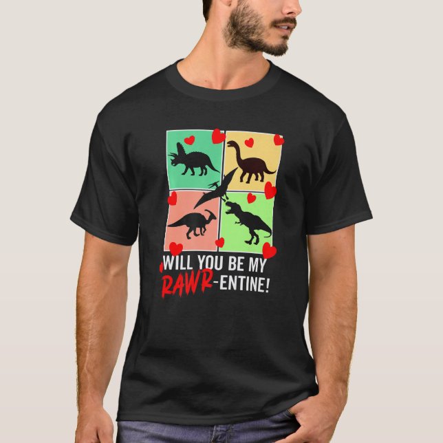Will You Be My Rawr Entine  Valentines Day Dinosau T Shirt (Framsida)