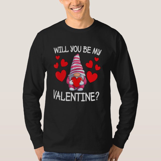 Will You Be My Valentine Gnome Heart Valentines Da T Shirt (Framsida)