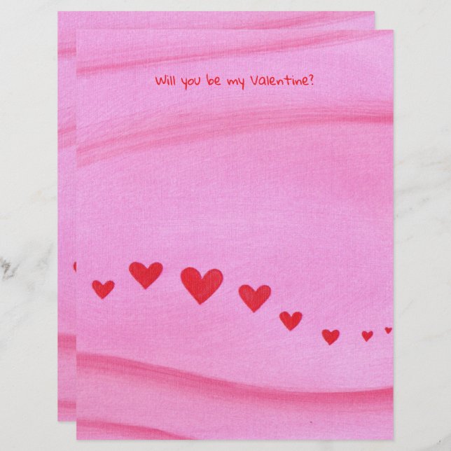 Will you be my Valentine, heart themed stationery Brevhuvud (Fram/baksida)
