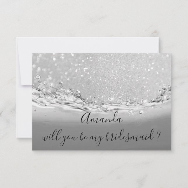 Will You Bridesmaid Grå Glitter Hav Abstrakt Inbjudningar (Framsida)