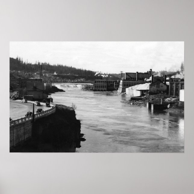 Willamette Falls och Pappra Mills Oregon City Poster (Framsidan)