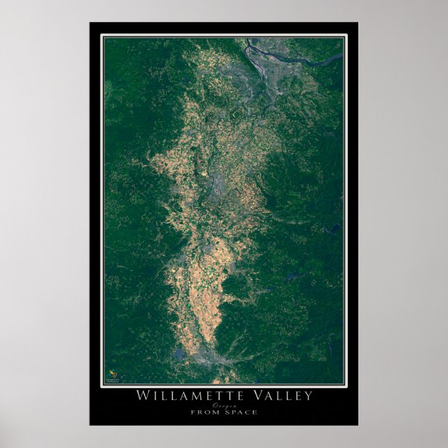 Willamette Valley Oregon Satellite Poster Karta (Framsidan)