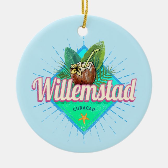 Willemstad Curacao Vacation Vintage Västindien Julgransprydnad Keramik (Framsidan)